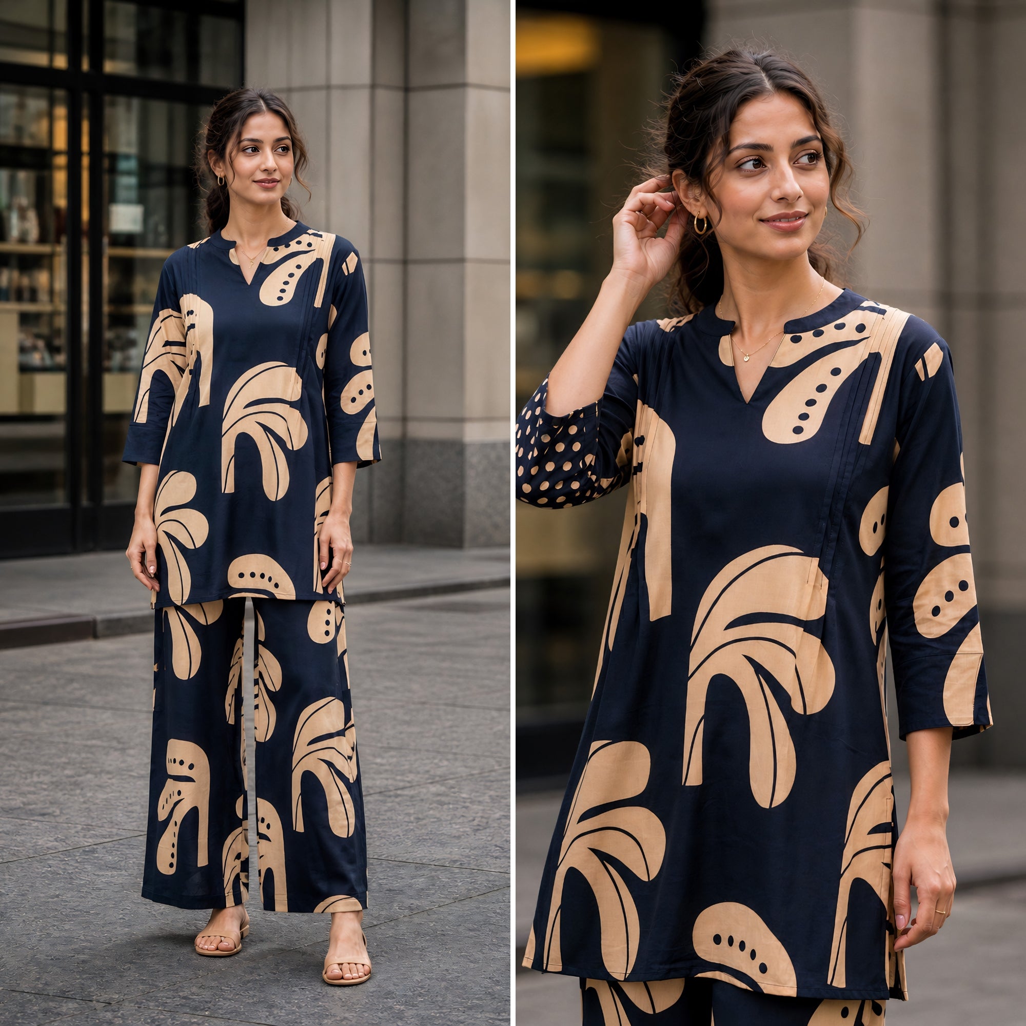 Bold Edge Navy Blue Printed Cotton Co-ords Set