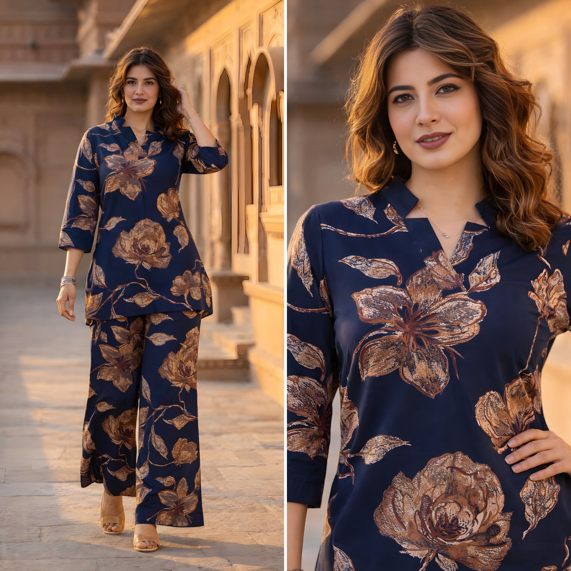Botanic Muse Navy Printed Cotton Co-ords Set
