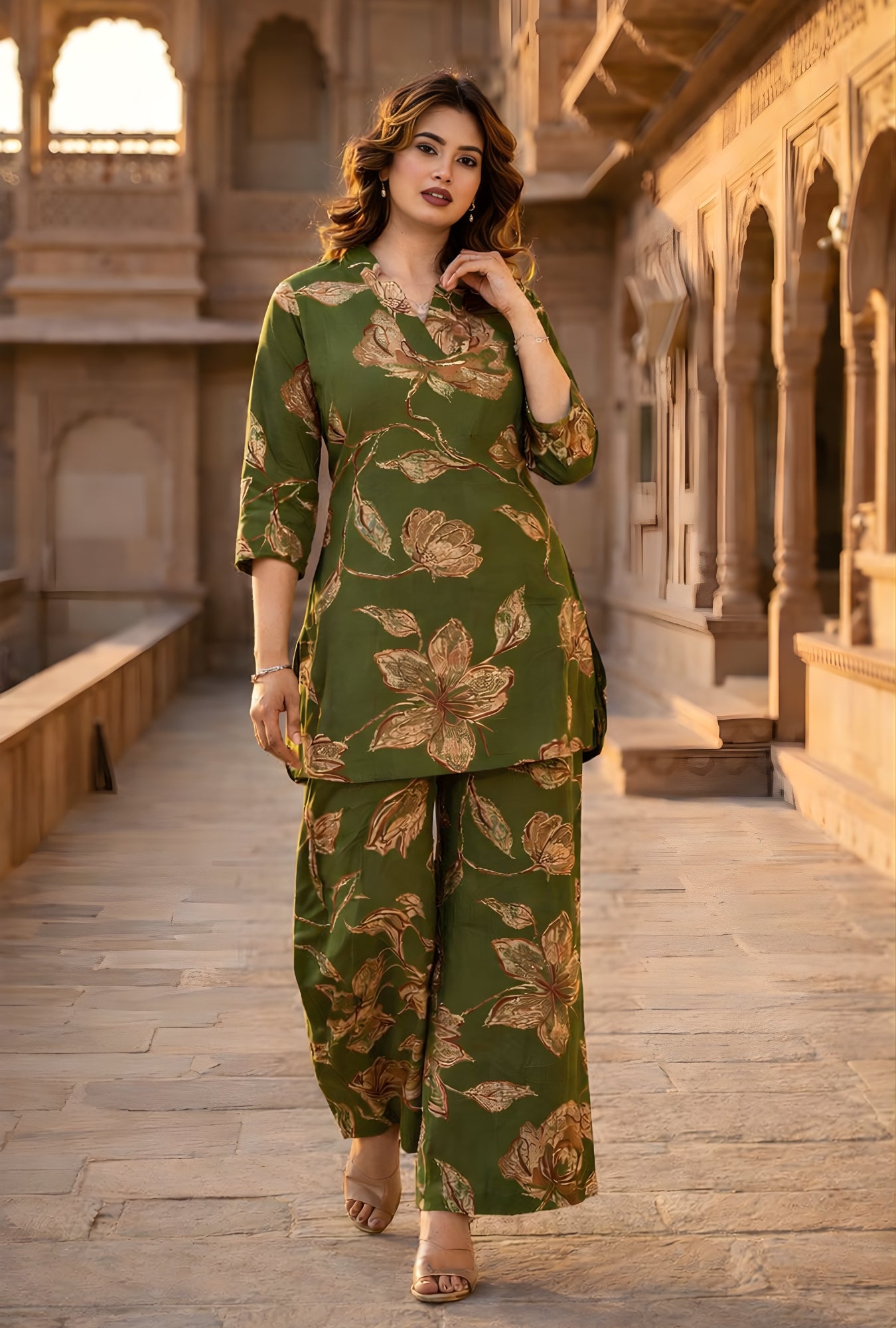 Botanic Muse Oilive Printed Cotton Co-ords Set