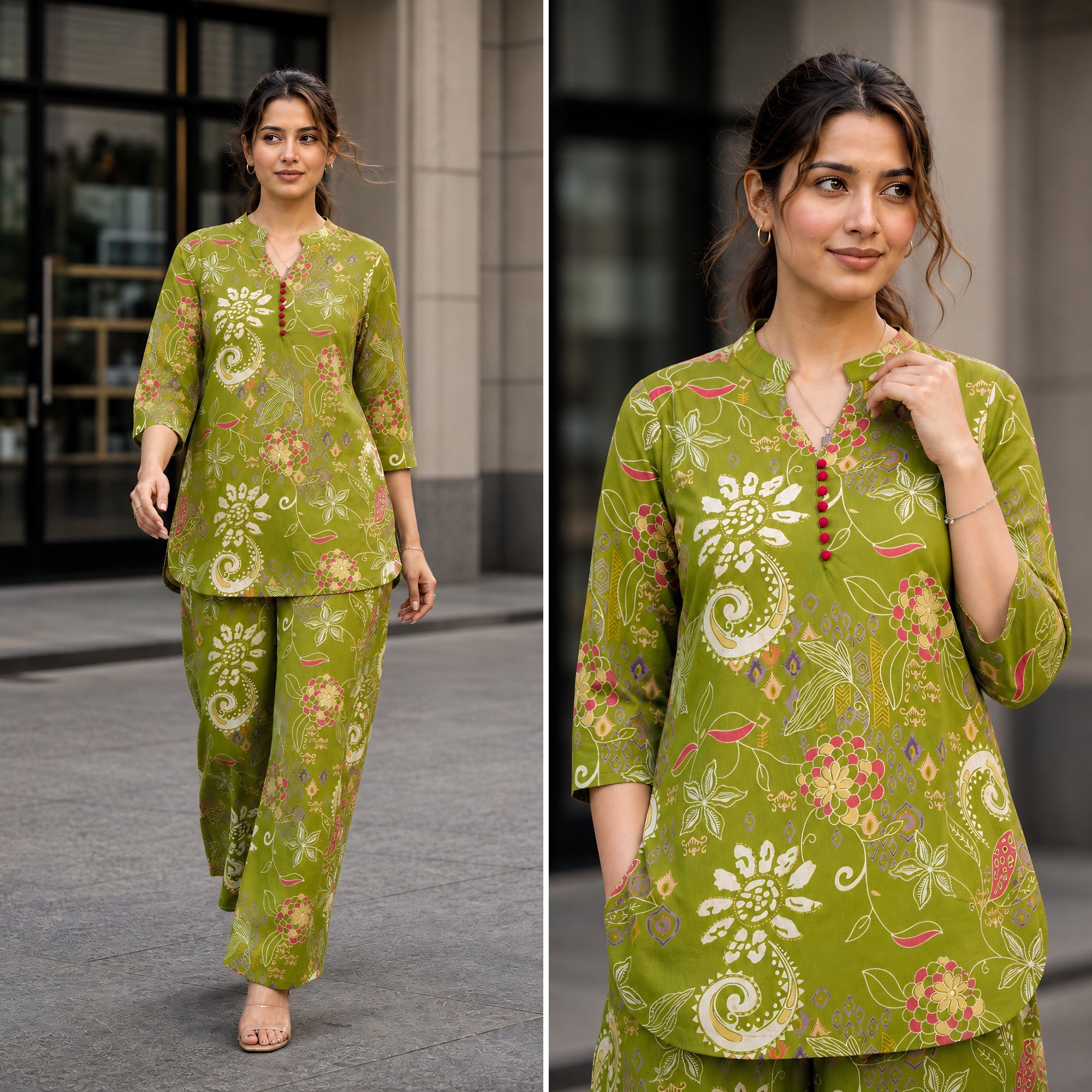 Folk Legends Mehandi Printed Cotton Co-ords Set