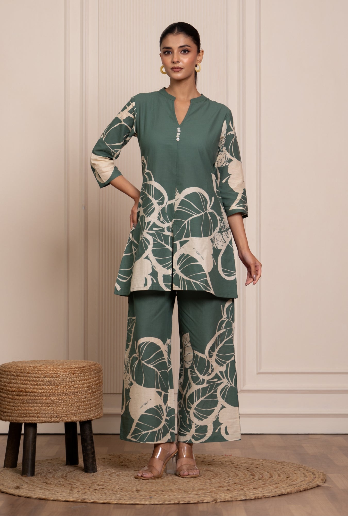 Mild Match Olive Printed Cotton Co-ords Set