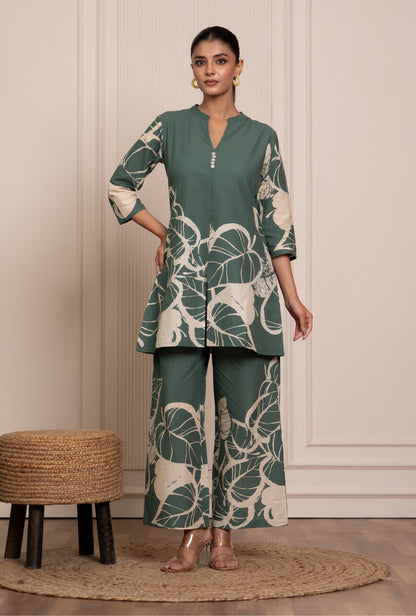 Mild Match Olive Printed Cotton Co-ords Set