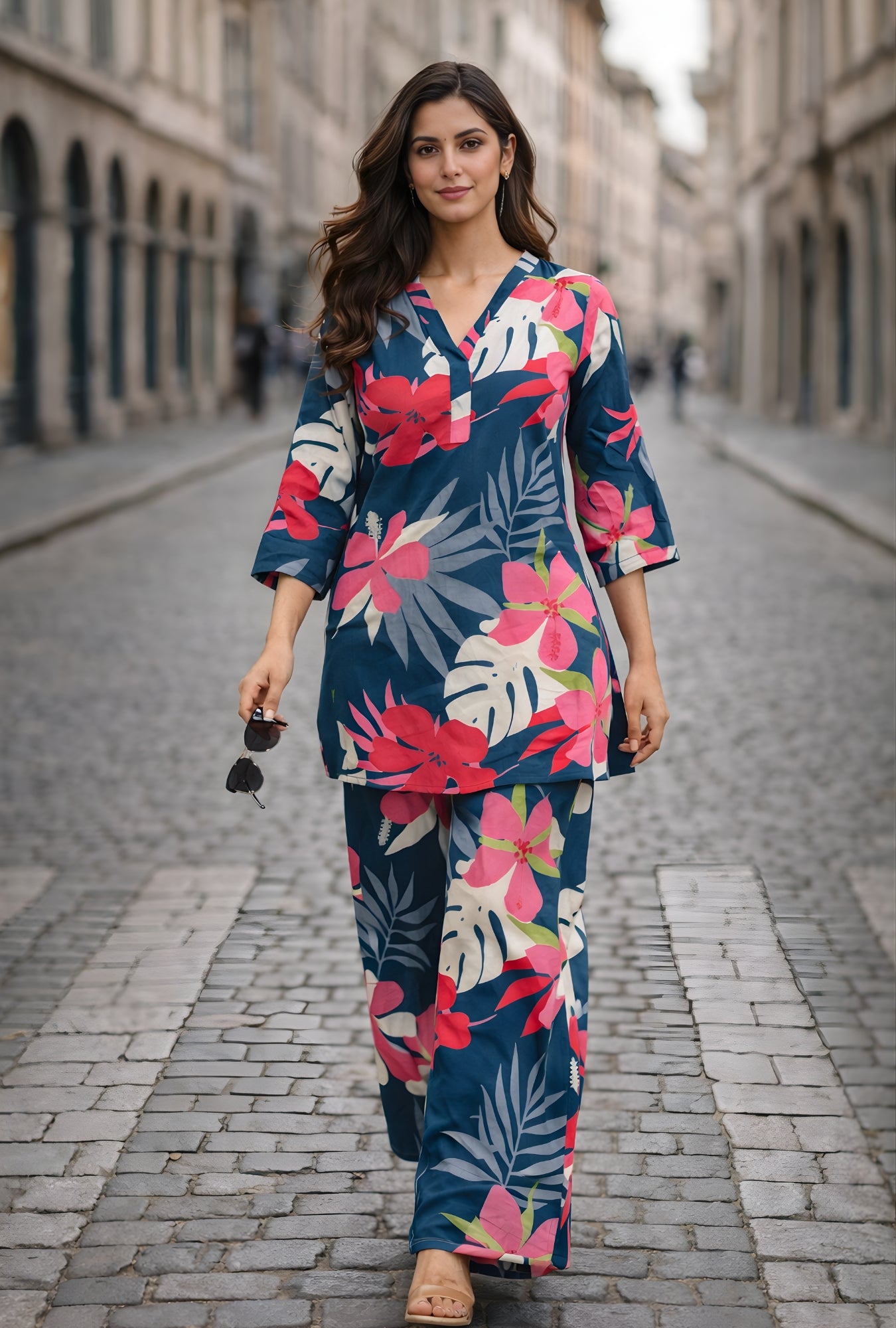 Riviera Floral Teal Cotton Co-ord Set