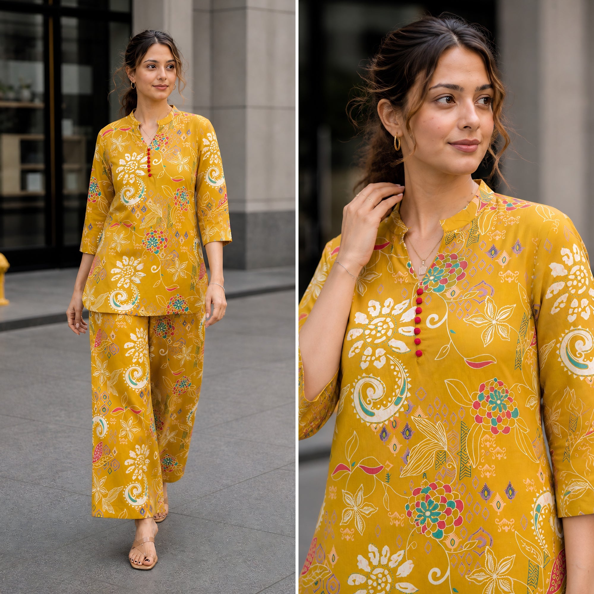 Folk Legends Mustard Printed Cotton Co-ords Set