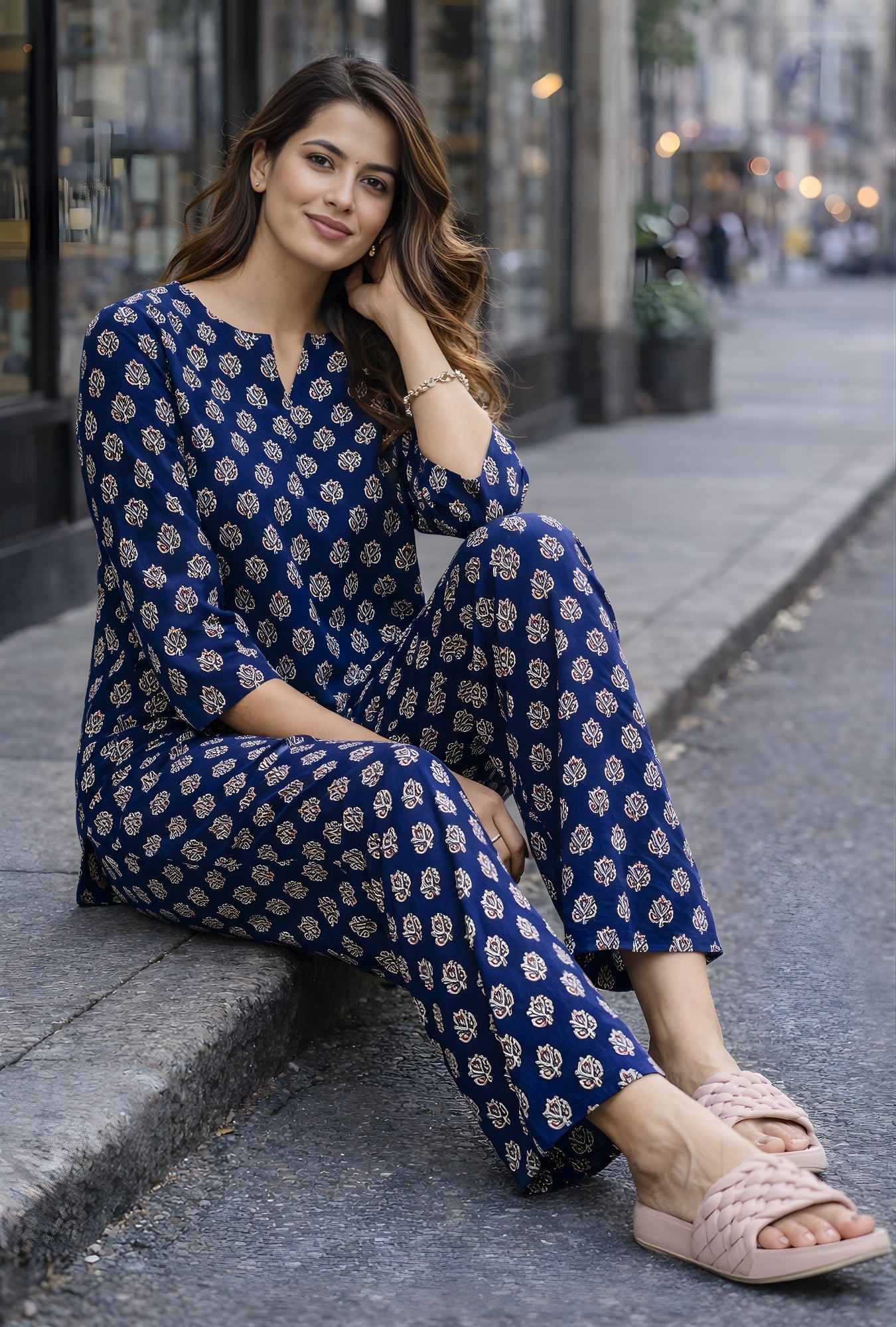 Street Luxe Blue Cotton Co-ords Set