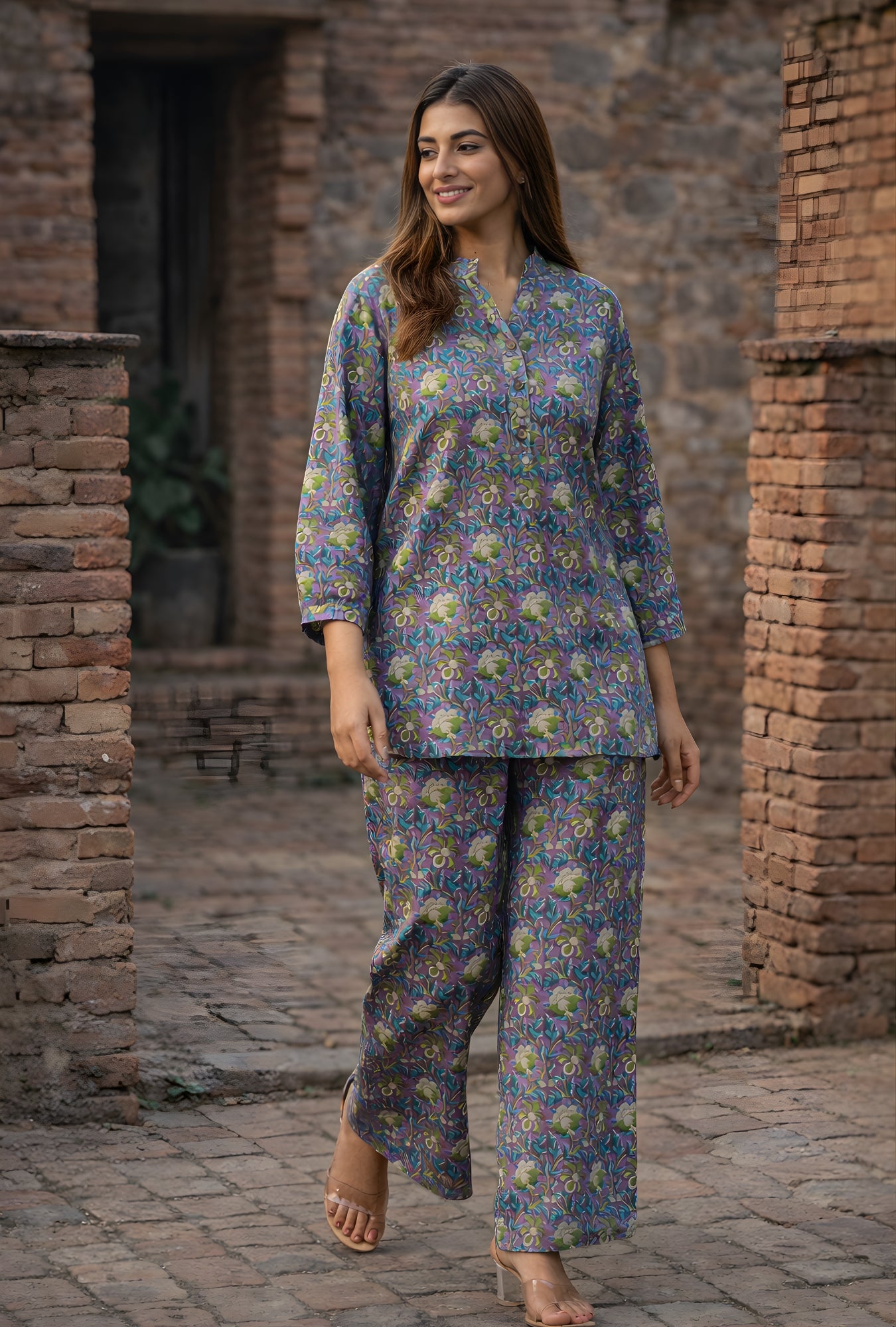 Kalamkari Purple Cotton Loungewear Co-ords Set