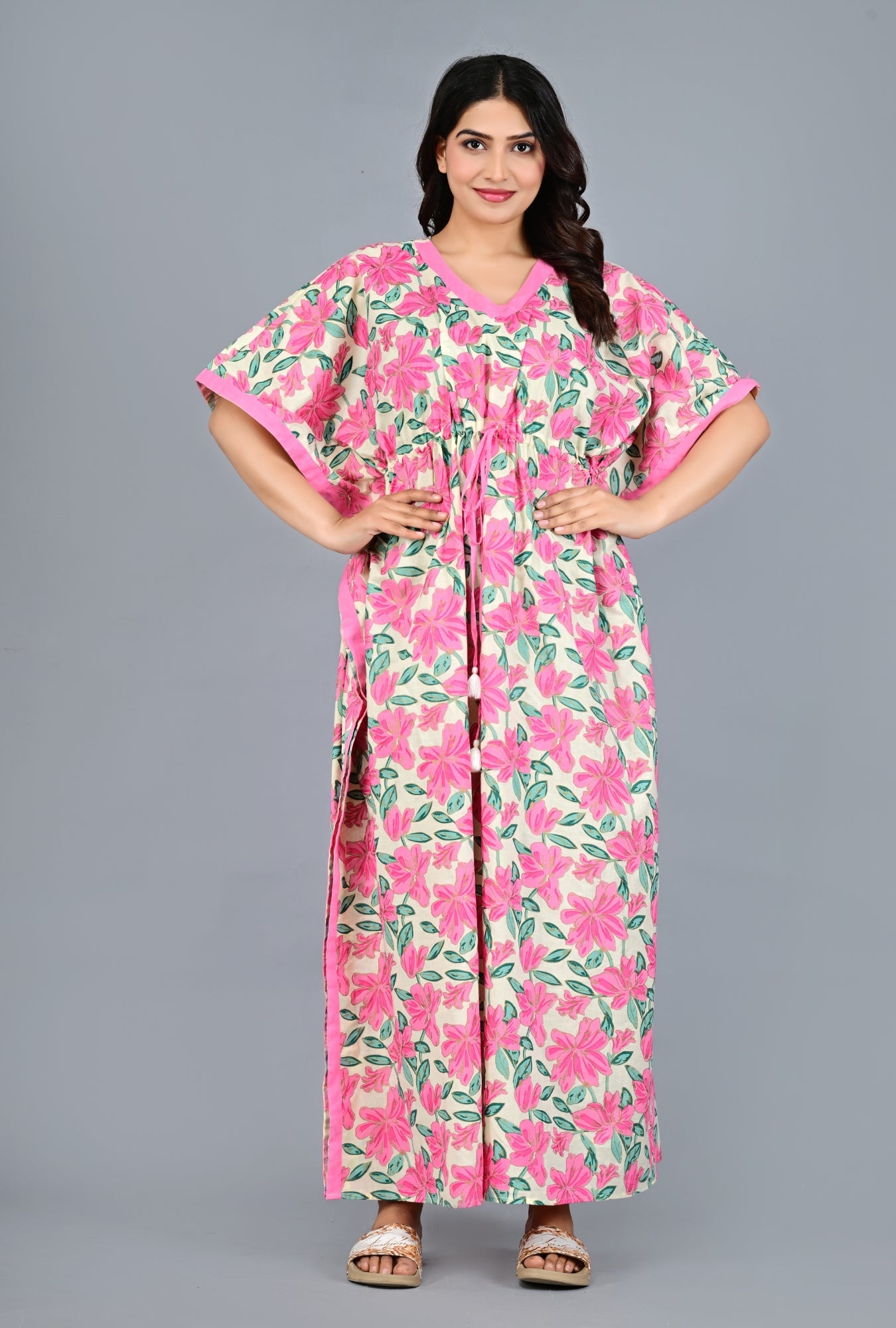 Bold Flower Loungewear Cotton Kaftan