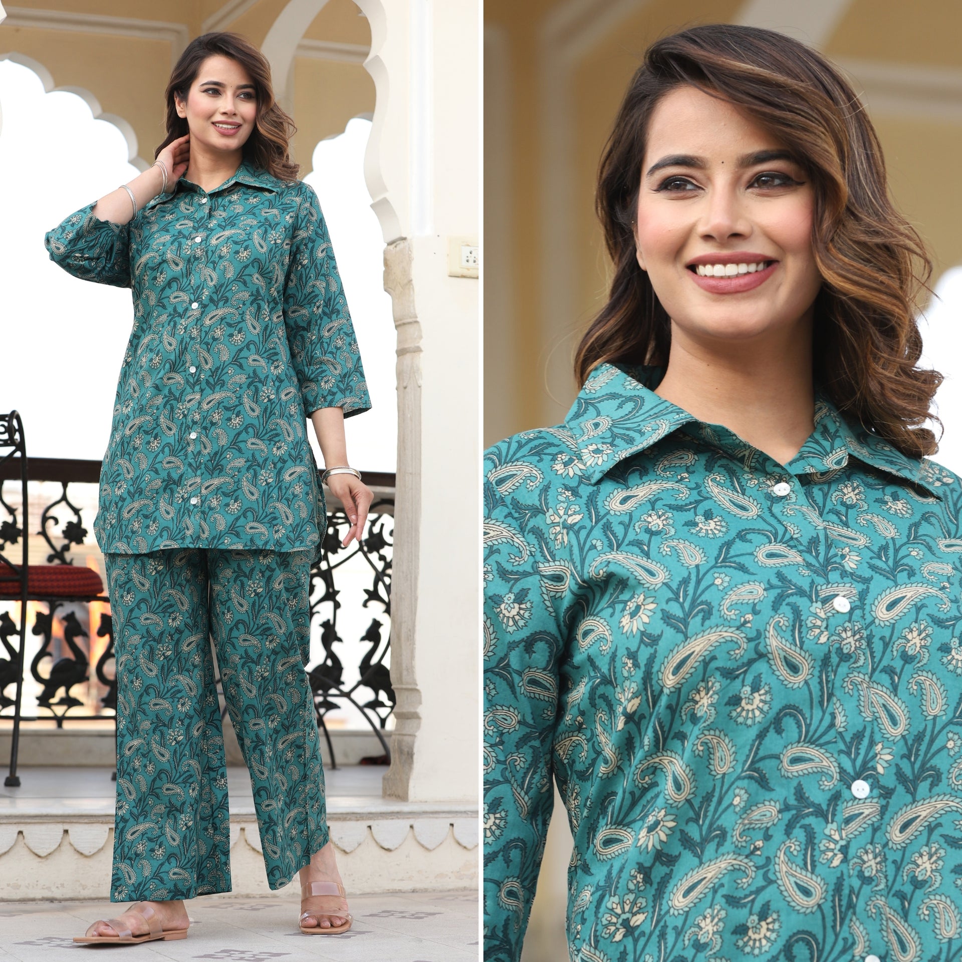 Cosmic Turqoise Cotton Loungewear Co-ords Set