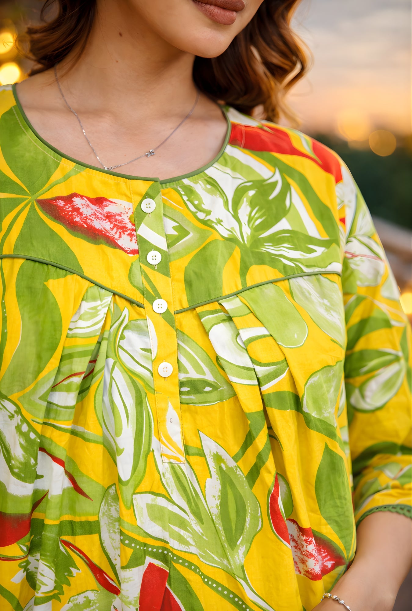 Tropical Breeze Yellow Floral Cotton Night Gown