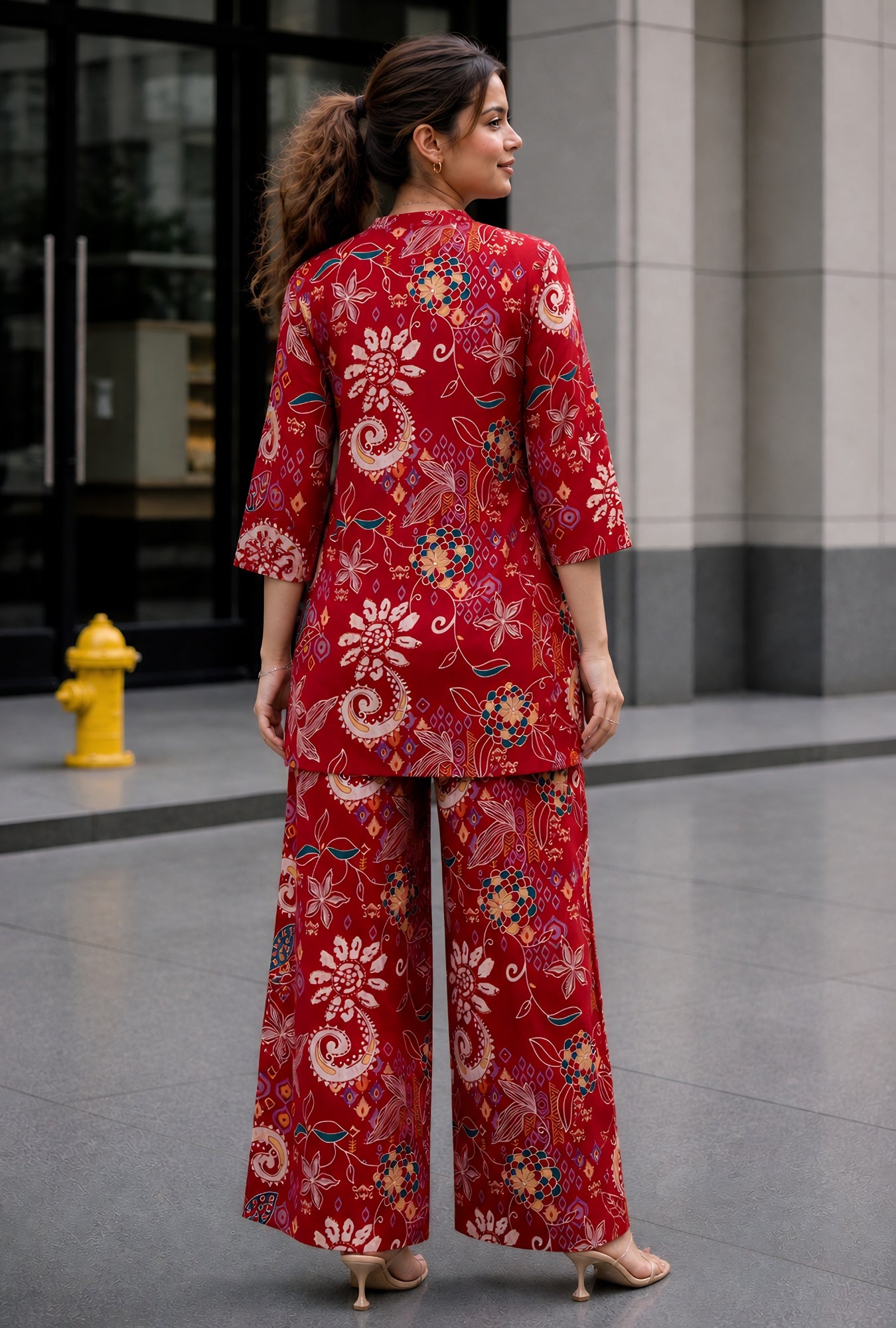Folk Legends Maroon Printed Cotton Co-ords Set