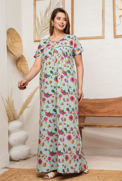 Paisley Flower Pista Cotton Printed Nightwear Gowns