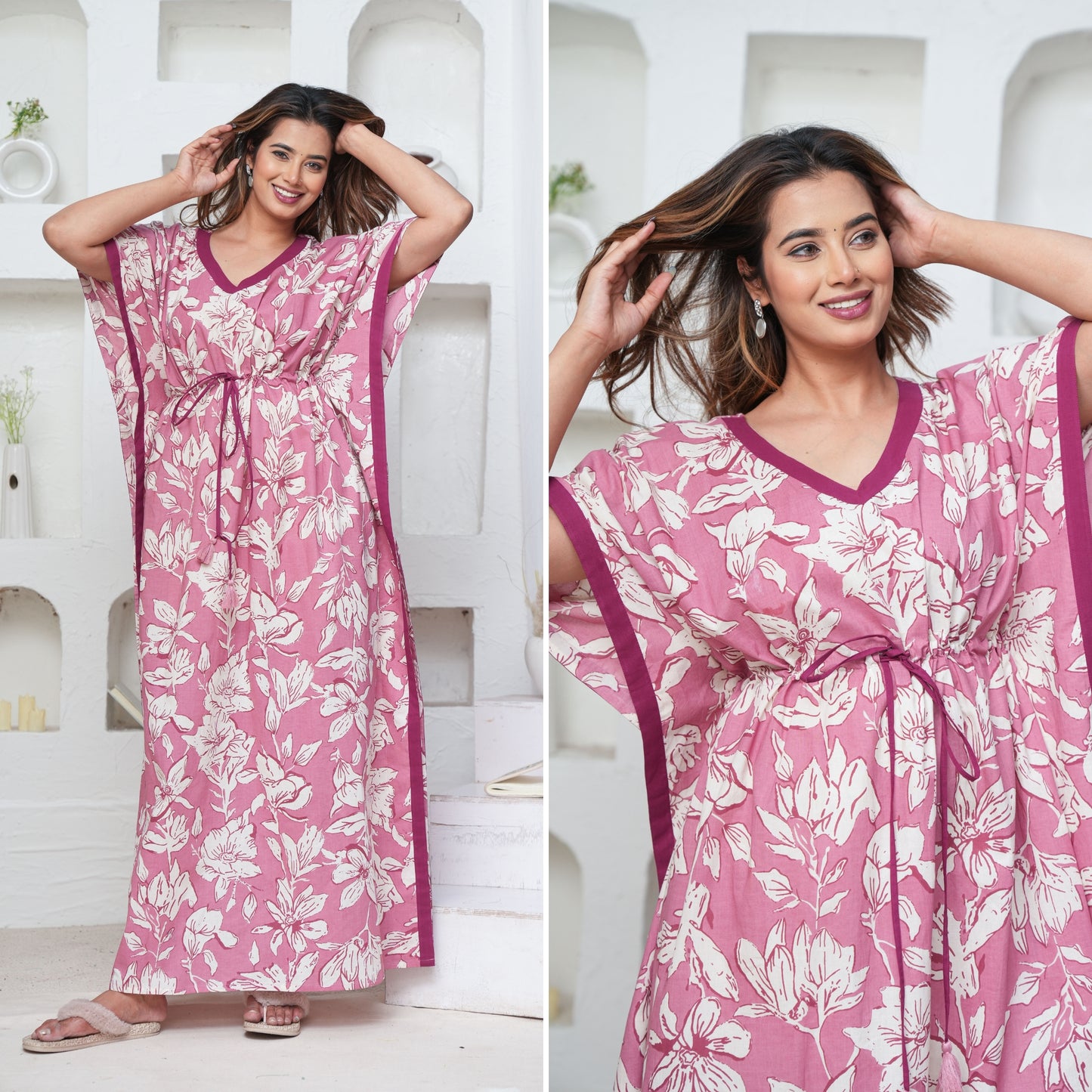 Pastel Flower Rose Loungewear Cotton Kaftan