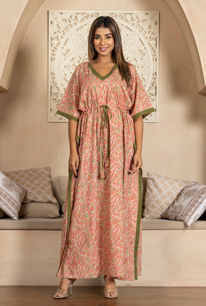 Garden Glow Peach Cotton Loungewear Kaftan