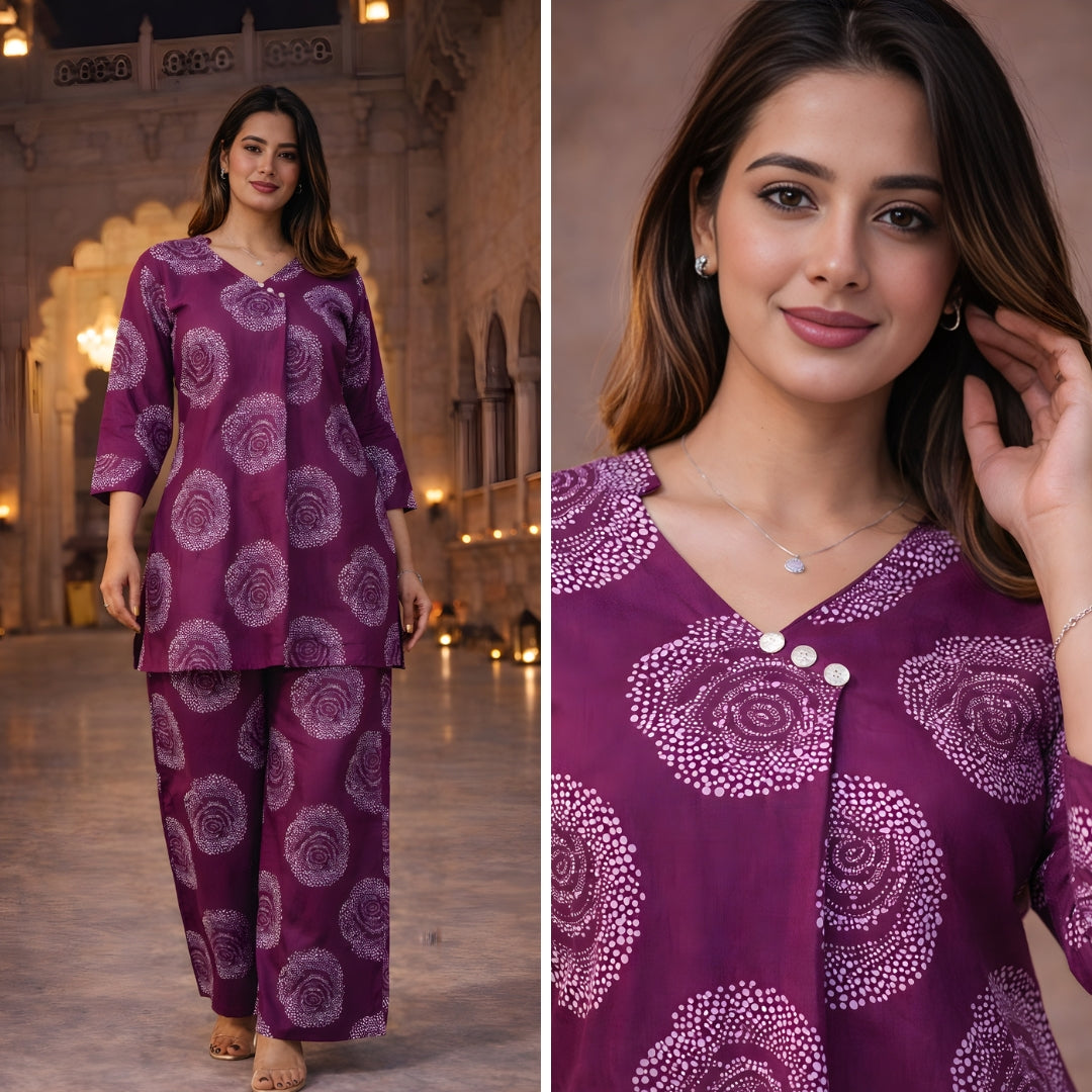 Meher Dotted Floral Magenta Cotton Co-ords Set