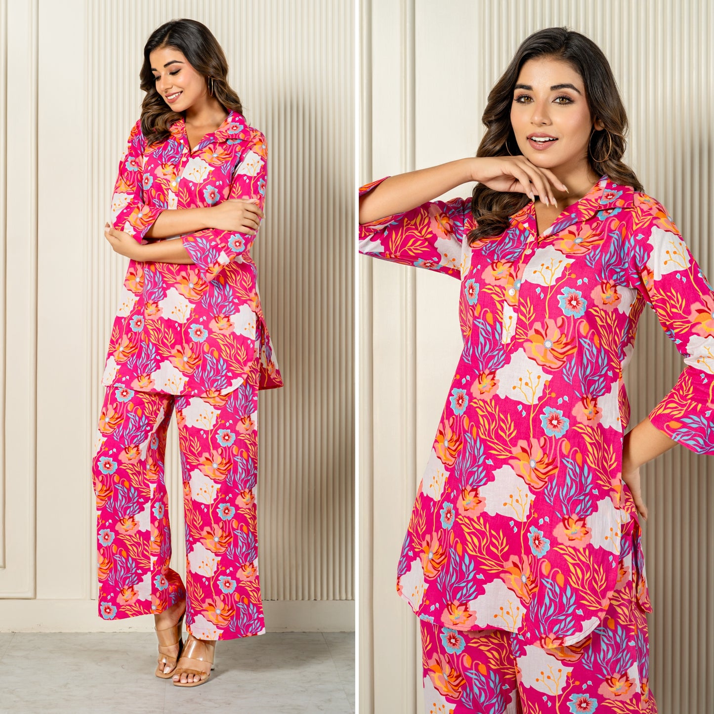 Rosette Delight Pink Cotton Loungewear Co-ords Set