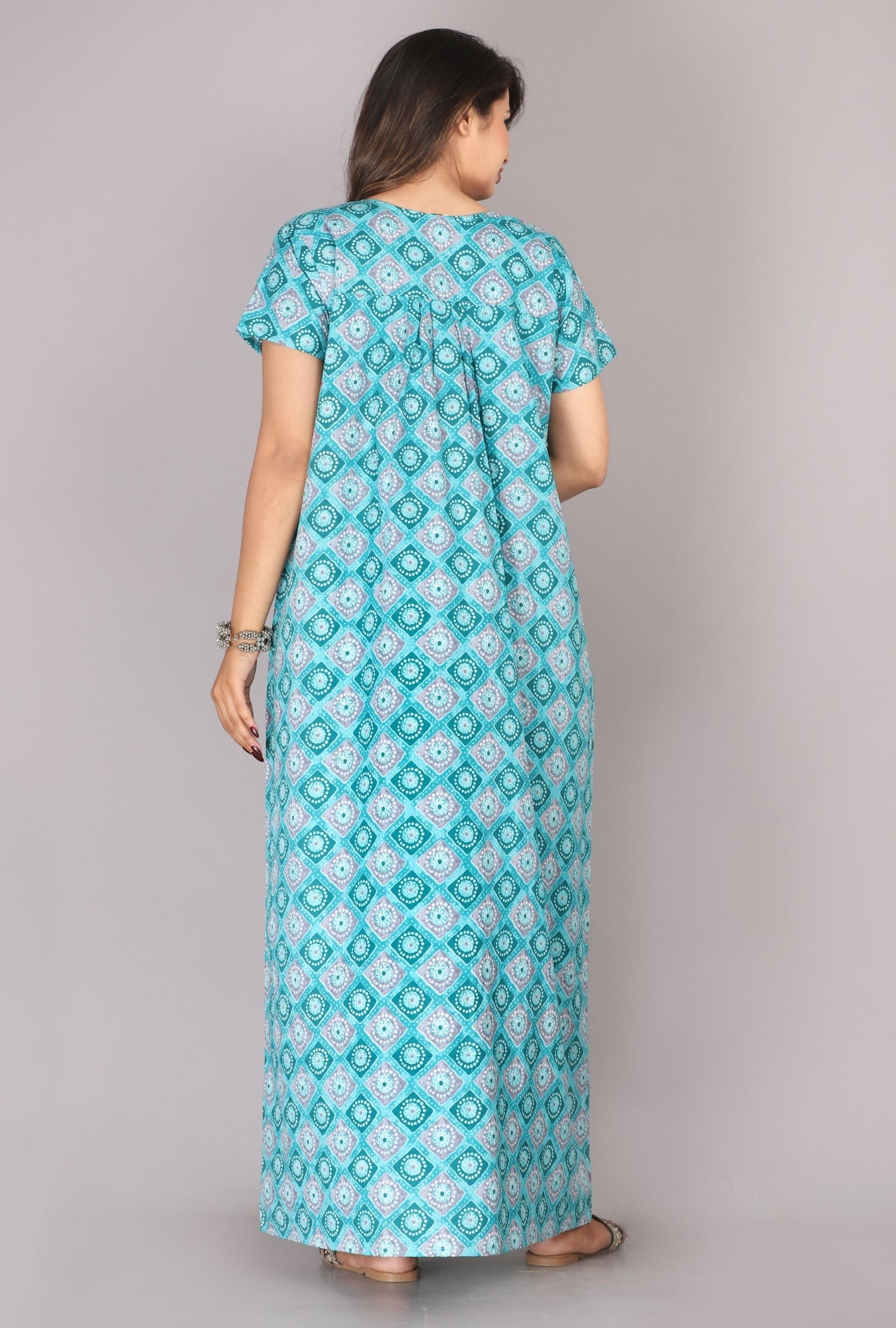 Meenakari Sea Green Cotton Printed Nightwear Gowns