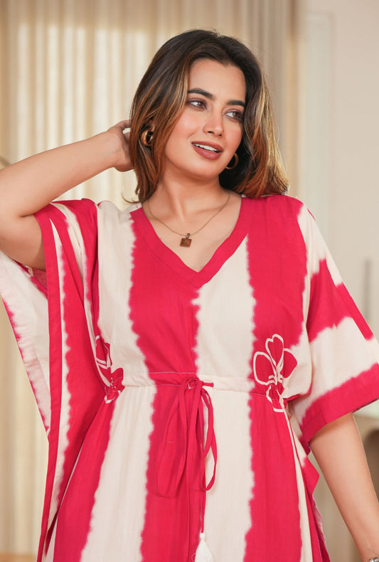 Dream Tie Dye Pink Loungewear Cotton Kaftan
