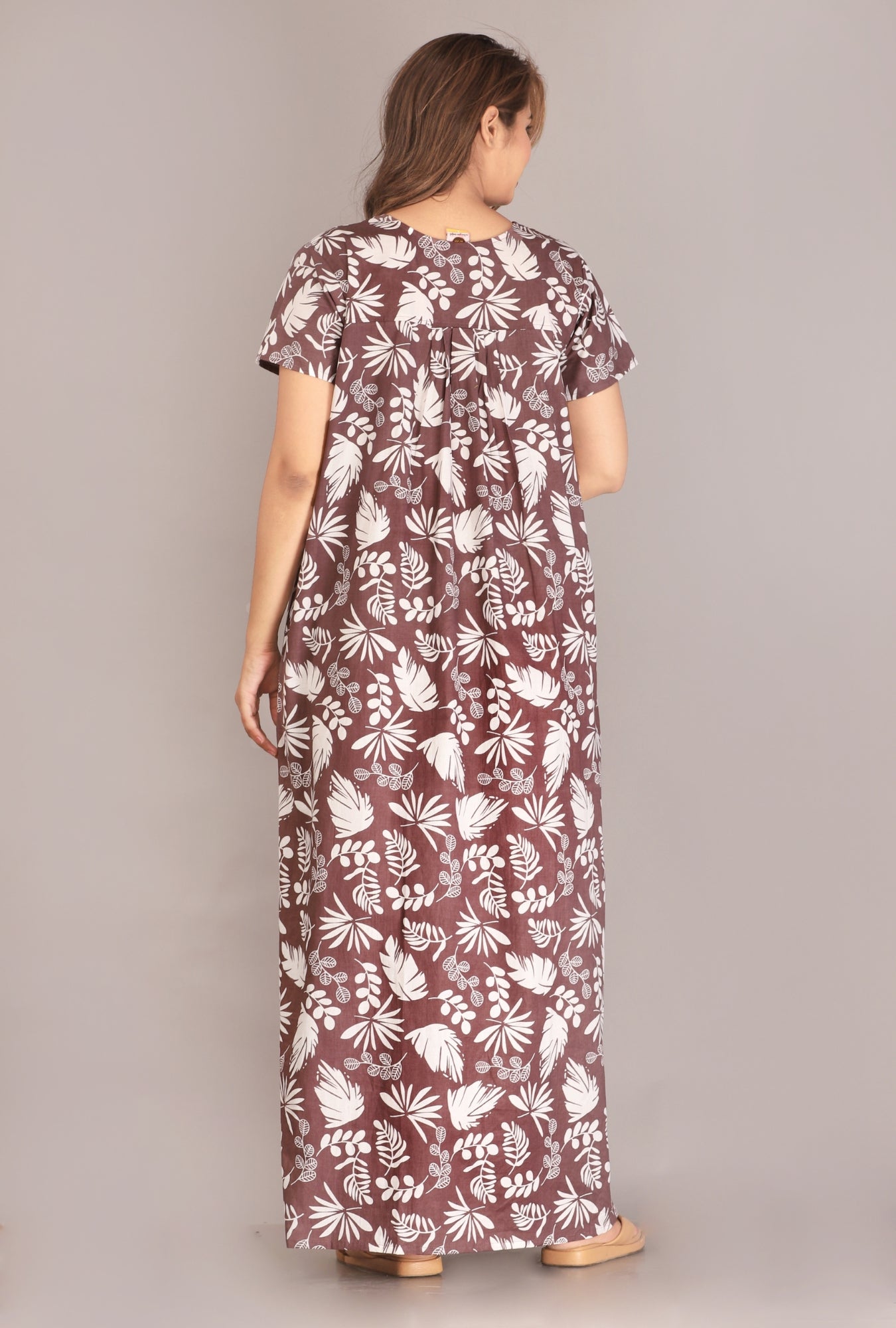 Pine Leaf Grey Cotton Printed Nightwear Gowns