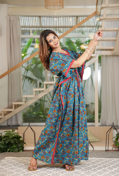Tropical Teal Loungewear Cotton Kaftan