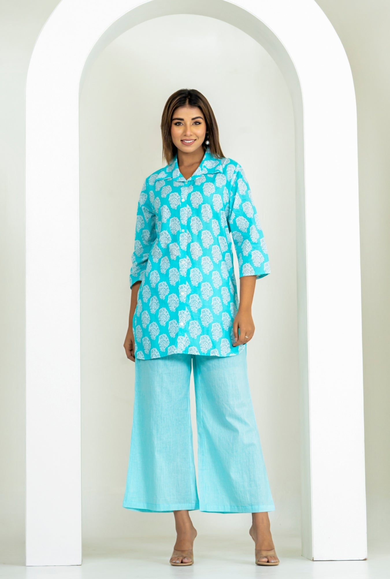 Bell Buta Sea Green Cotton Loungewear Co-ords Set