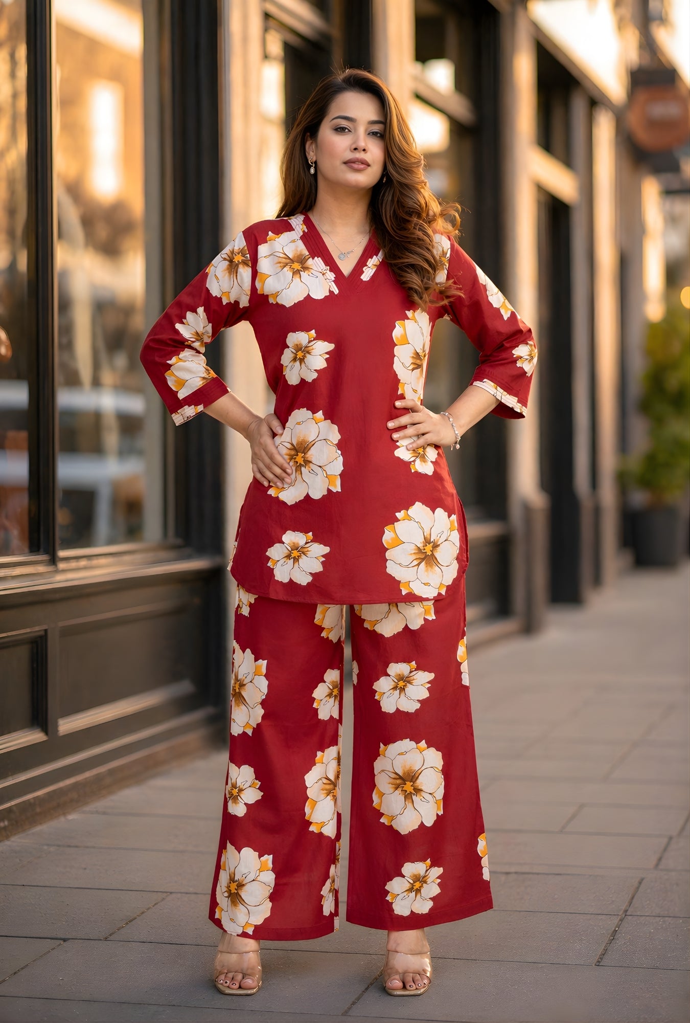 Bloom Muse Maroon Cotton Co-ord Set