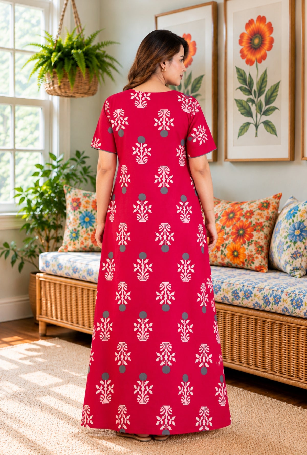 Imperial Bloom Royal Pink Printed Cotton Night Gown