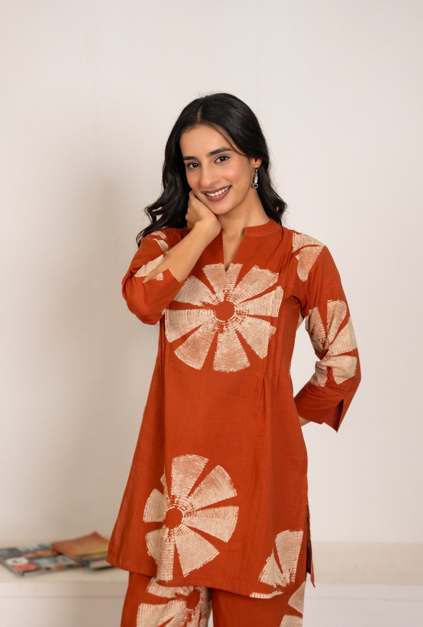 Azure Breeze Rust Printed Cotton Co-ords Set