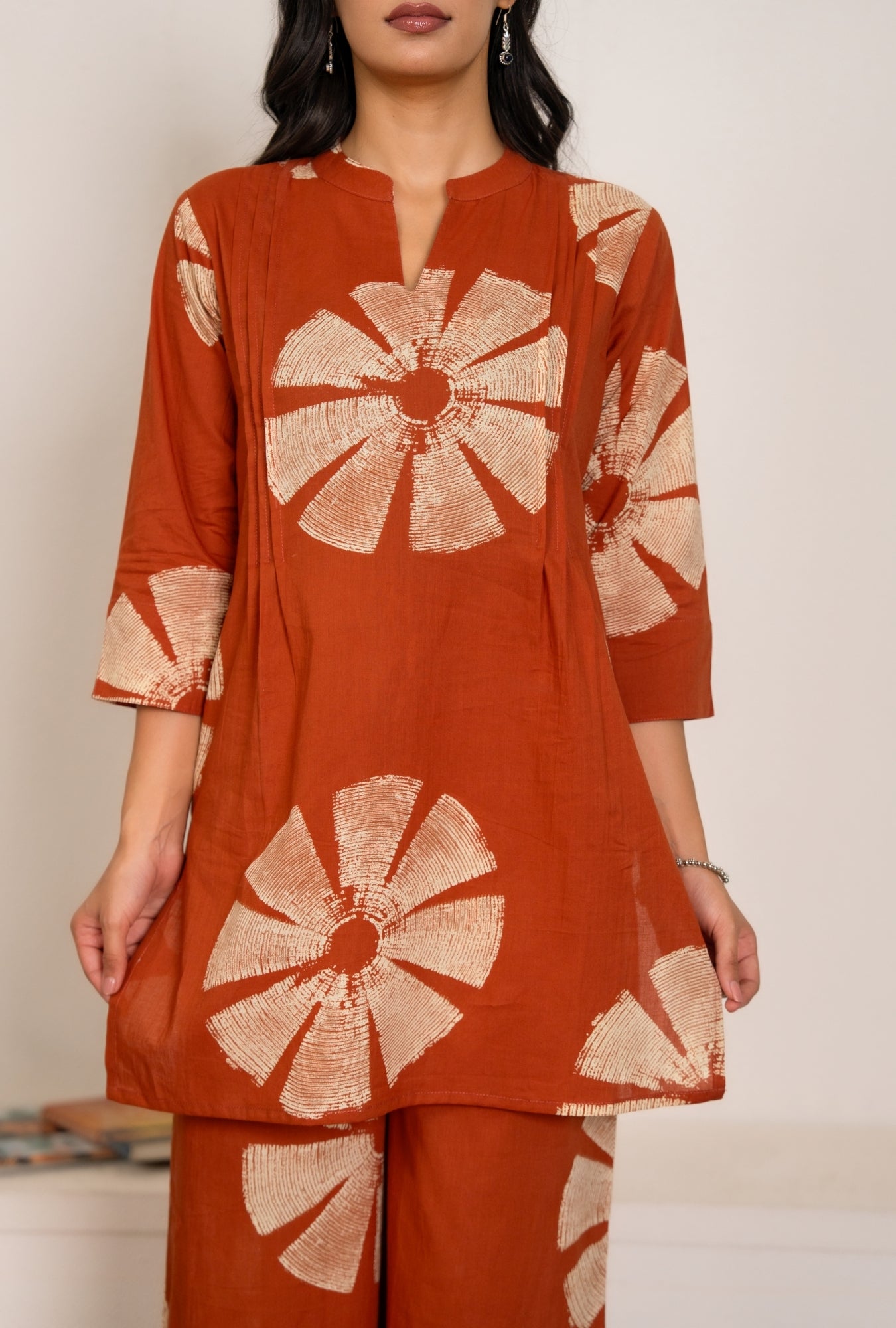 Azure Breeze Rust Printed Cotton Co-ords Set