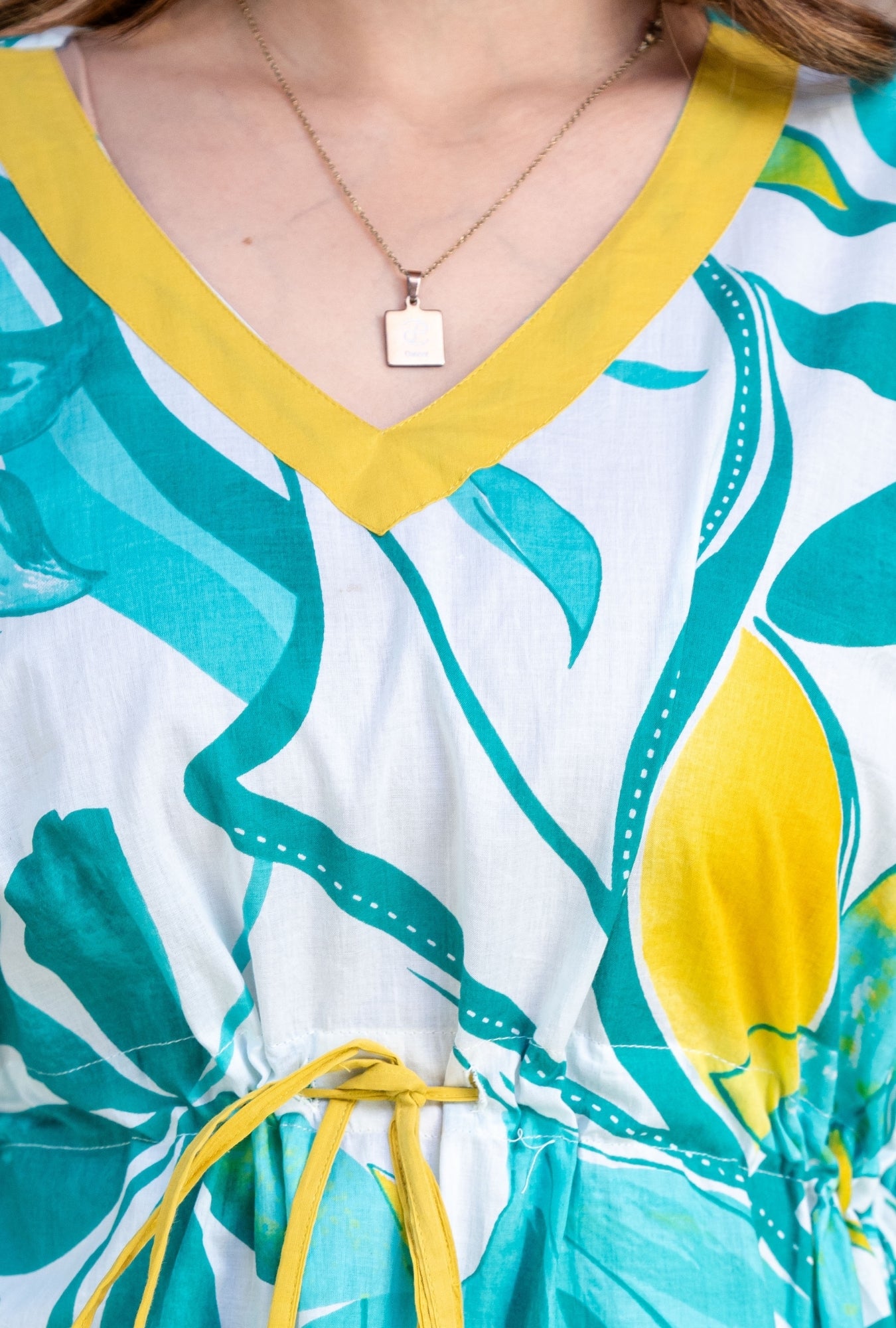 Regalia Green Yellow Loungewear Cotton Kaftan