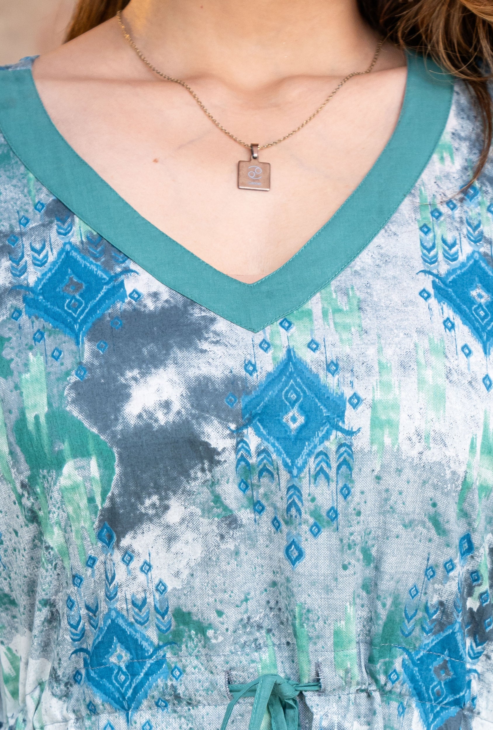 Ikkat Blue Grey Loungewear Cotton Kaftan