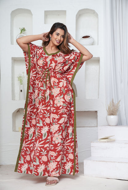 Marigold Red Loungewear Cotton Kaftan