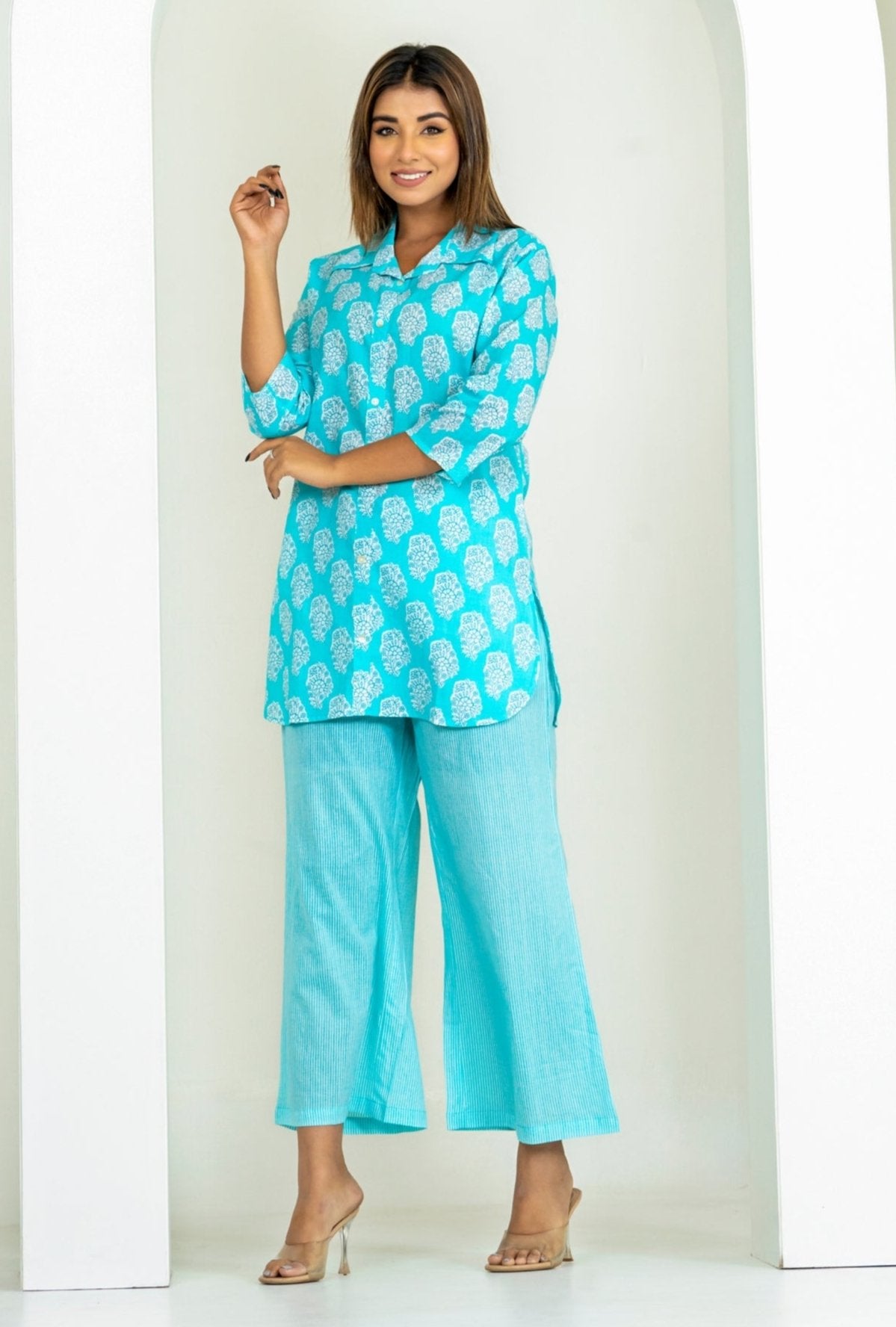 Bell Buta Sea Green Cotton Loungewear Co-ords Set