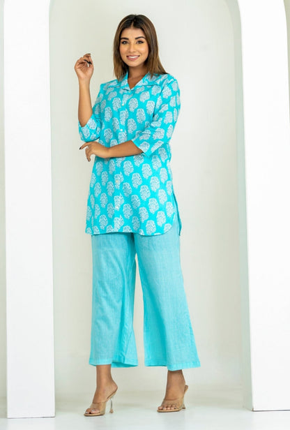 Bell Buta Sea Green Cotton Loungewear Co-ords Set