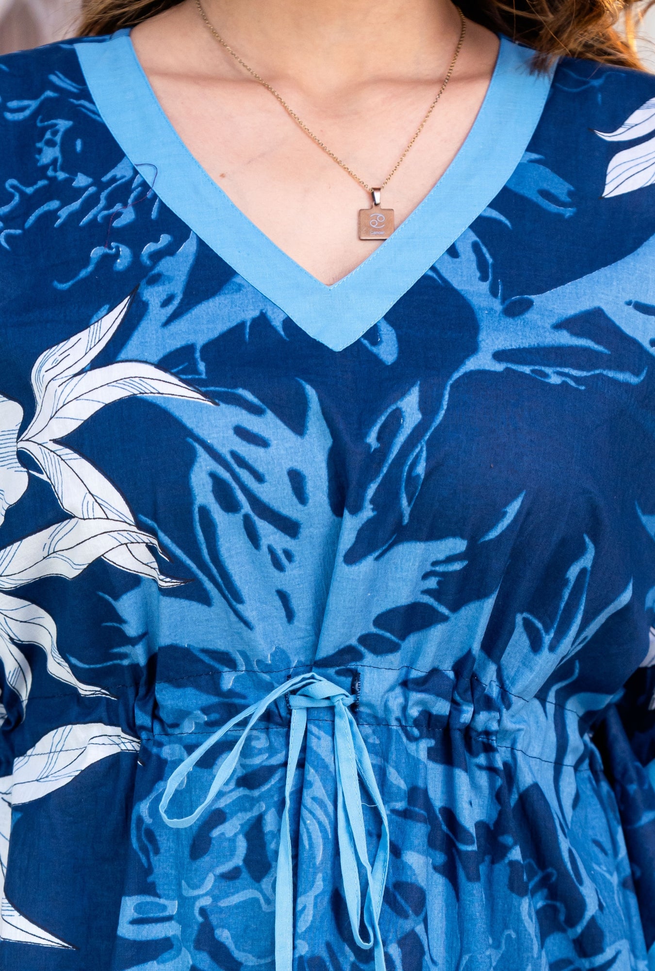 Palm Breeze Blue Loungewear Cotton Kaftan