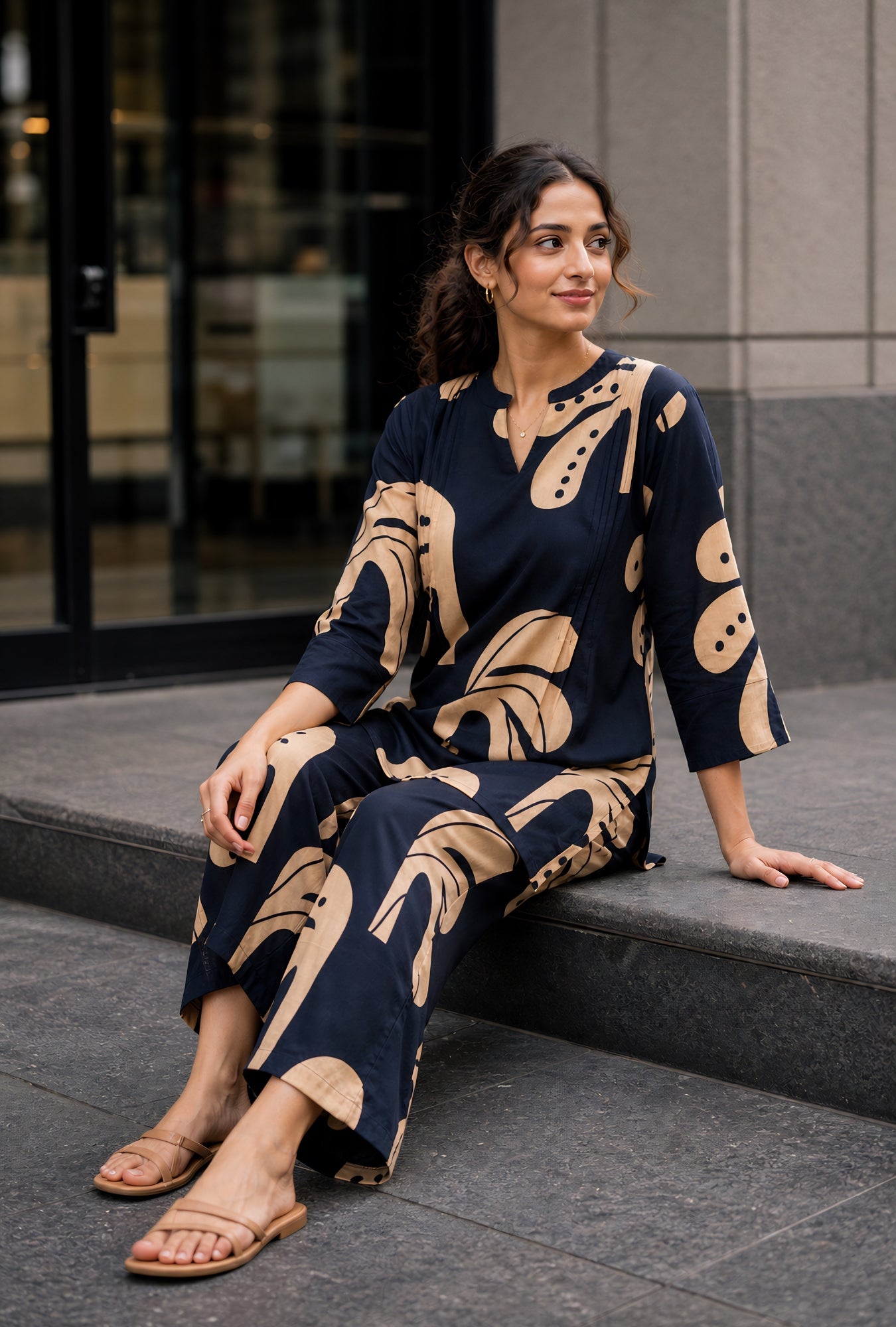 Bold Edge Navy Blue Printed Cotton Co-ords Set