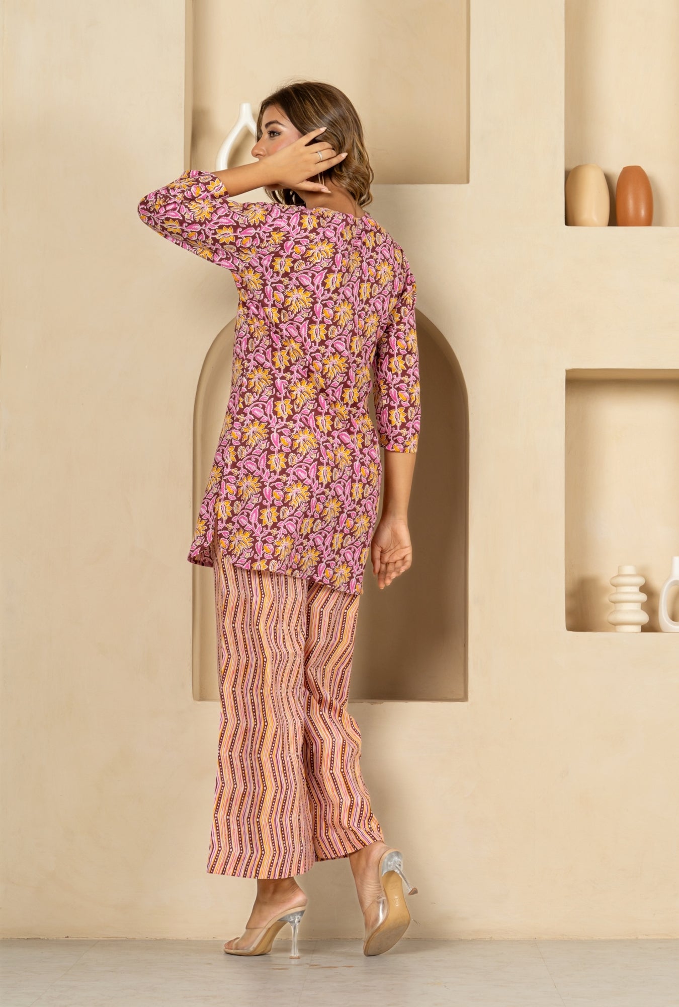 Shadow Bloom Maroon Print Cotton Loungewear set