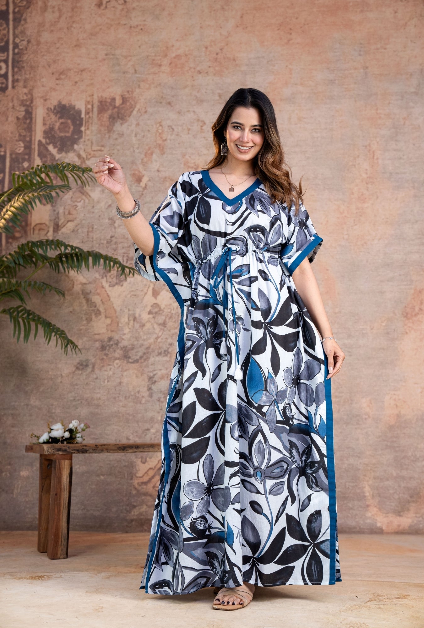 Regalia Black Grey Loungewear Cotton Kaftan