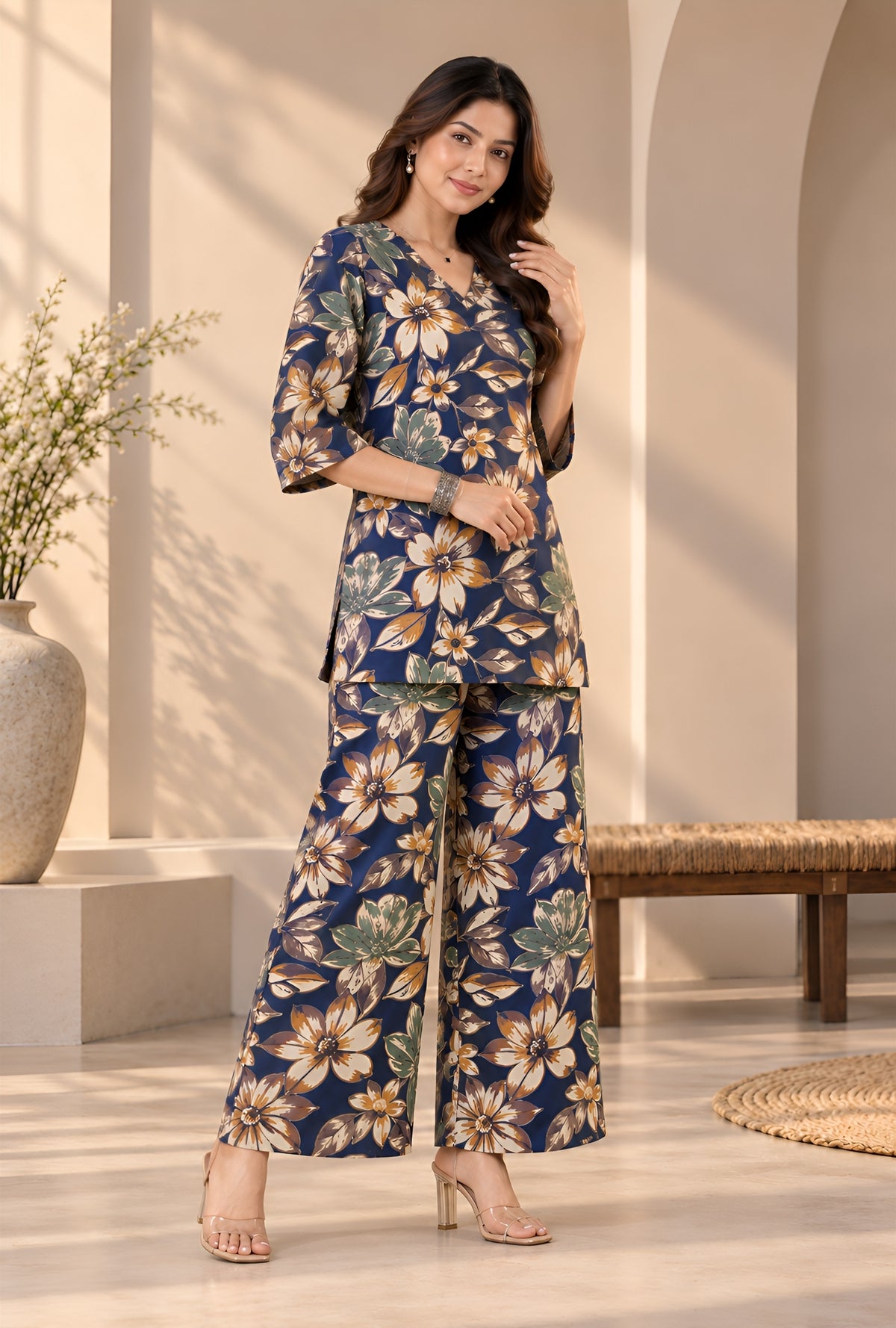 Lapis Flora Blue Printed Cotton Co-ords Set