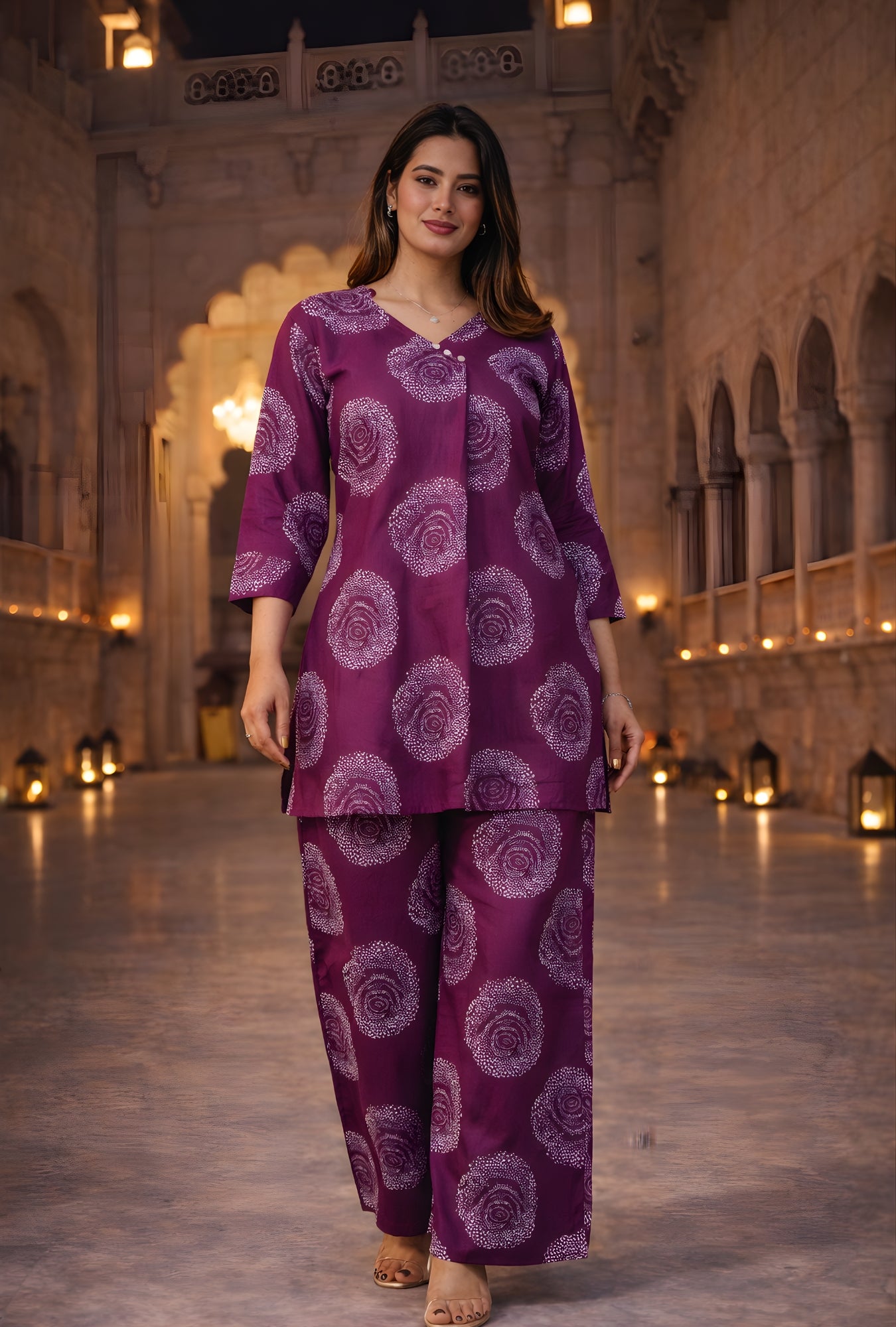 Meher Dotted Floral Magenta Cotton Co-ords Set