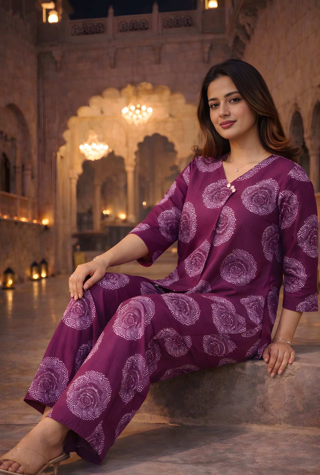 Meher Dotted Floral Magenta Cotton Co-ords Set