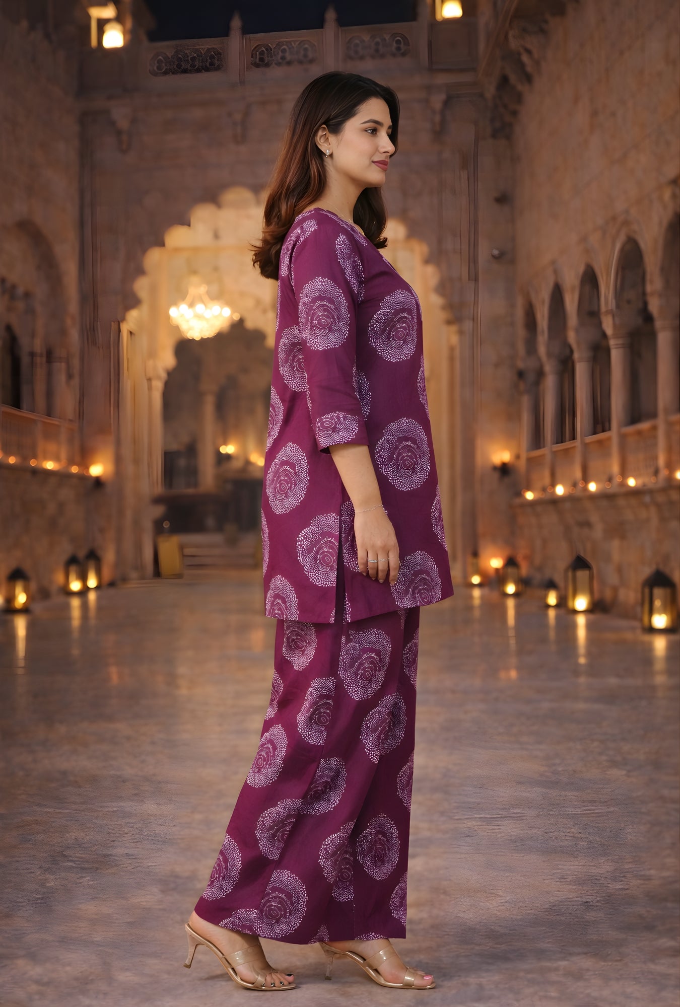 Meher Dotted Floral Magenta Cotton Co-ords Set