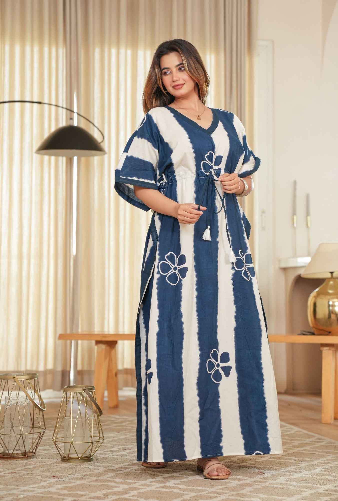 Dream Tie Dye Blue Loungewear Cotton Kaftan
