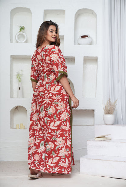 Marigold Red Loungewear Cotton Kaftan