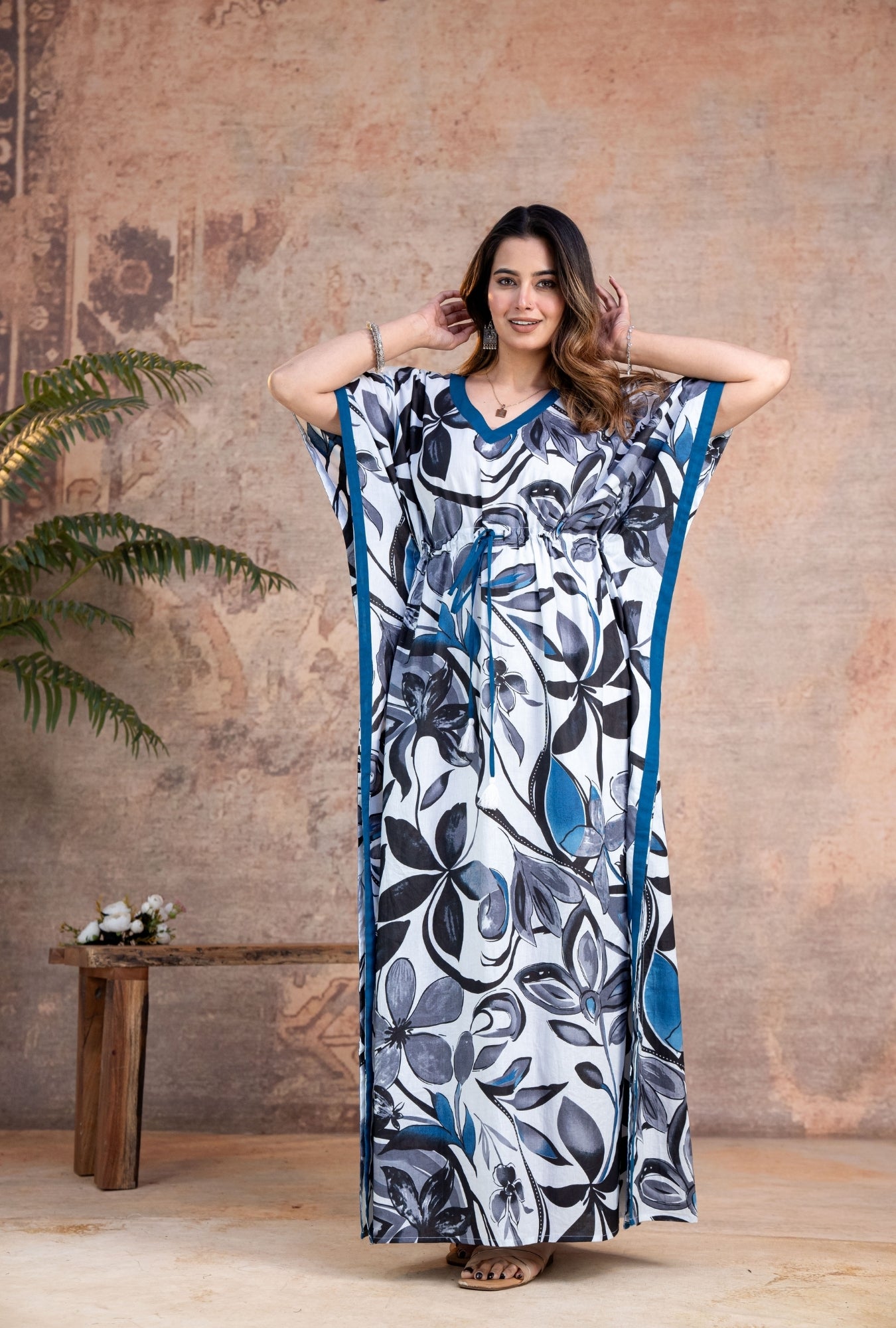 Regalia Black Grey Loungewear Cotton Kaftan