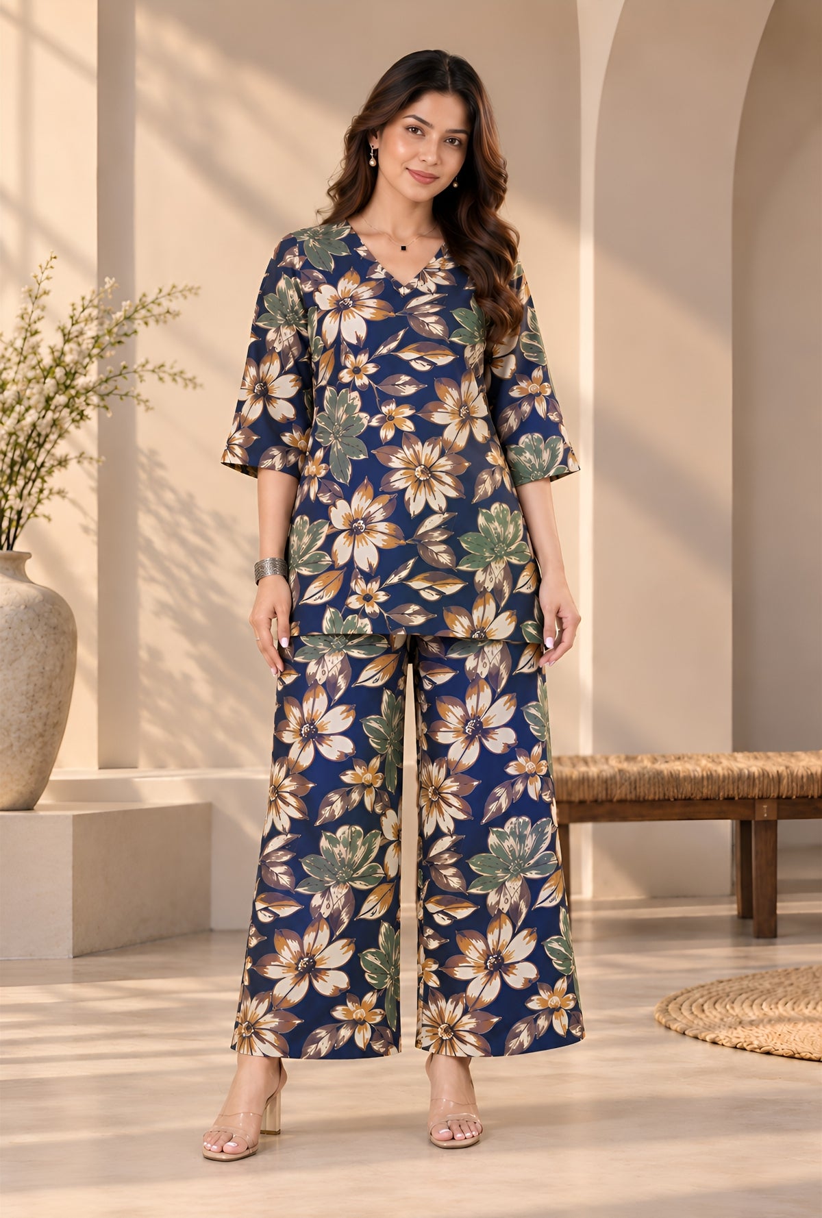 Lapis Flora Blue Printed Cotton Co-ords Set