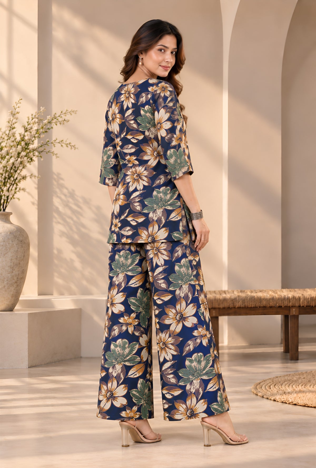Lapis Flora Blue Printed Cotton Co-ords Set