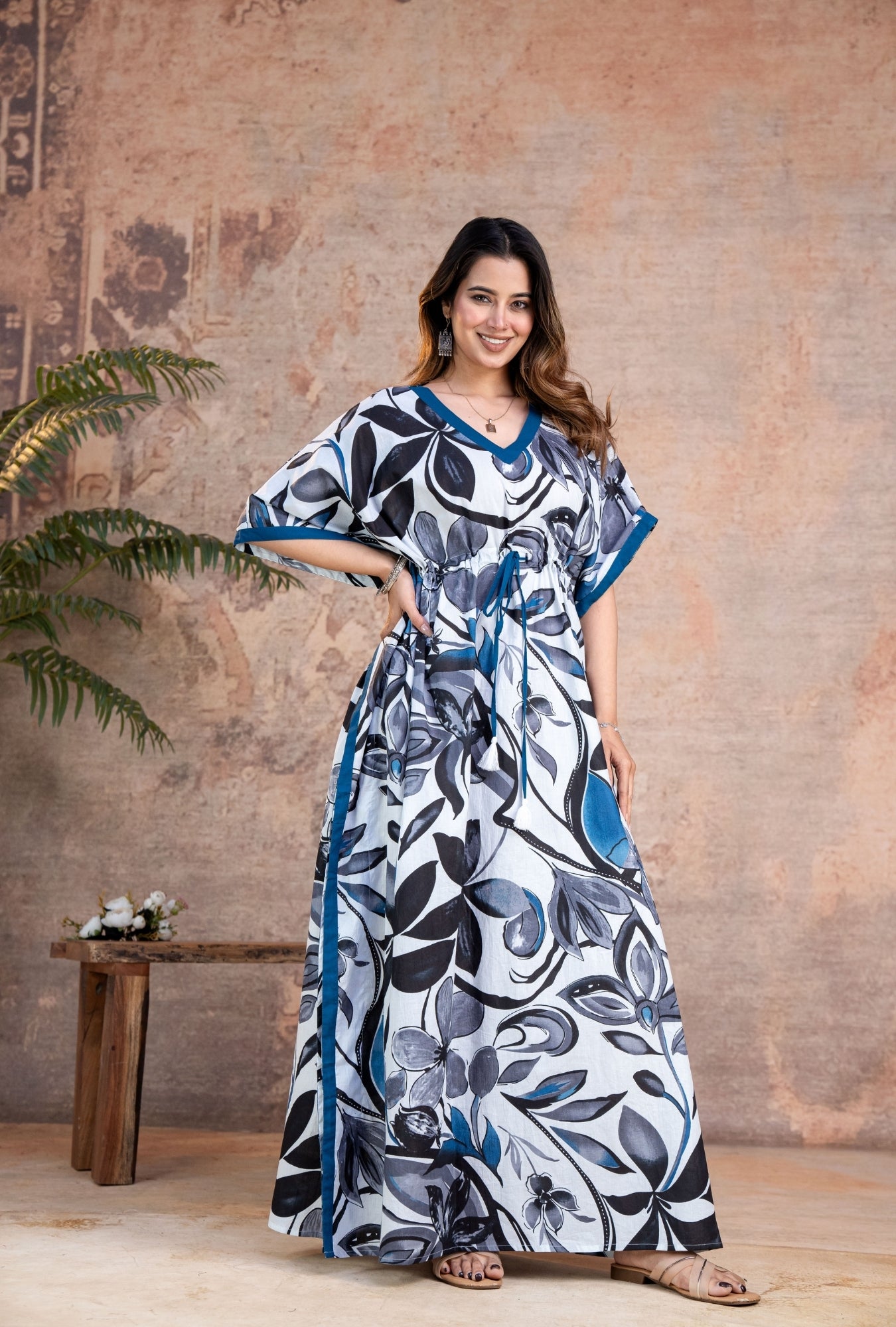 Regalia Black Grey Loungewear Cotton Kaftan