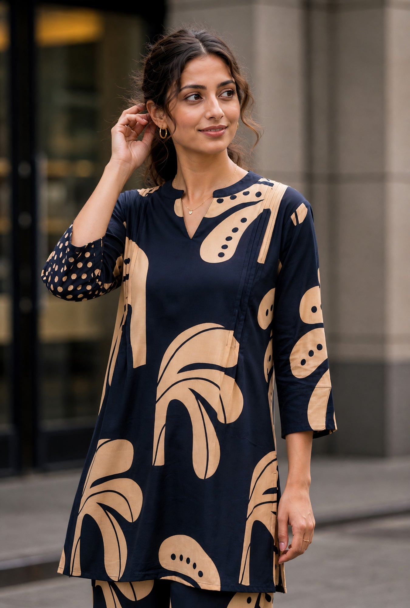 Bold Edge Navy Blue Printed Cotton Co-ords Set