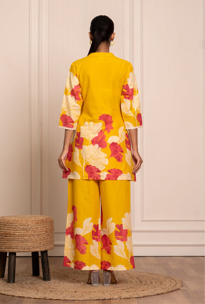 Flora Mist Yellow Printed Cotton Co-ords Set