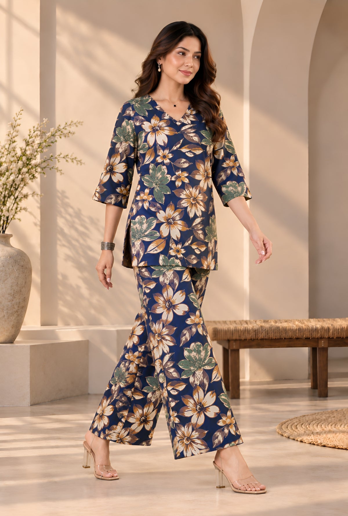 Lapis Flora Blue Printed Cotton Co-ords Set